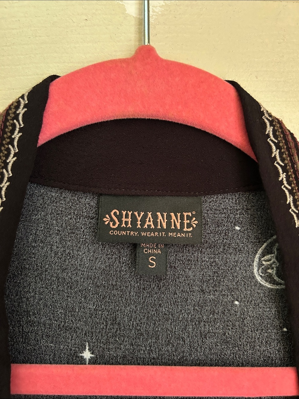 Shyanne Black Maxi Duster with Burgundy Paisley Panels and Silver Moon Motifs - Picture 2 of 4
